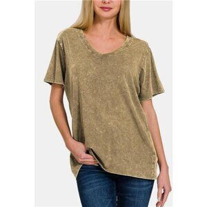 Zenana Full Size Washed Short Sleeve V-Neck T-Shirt
